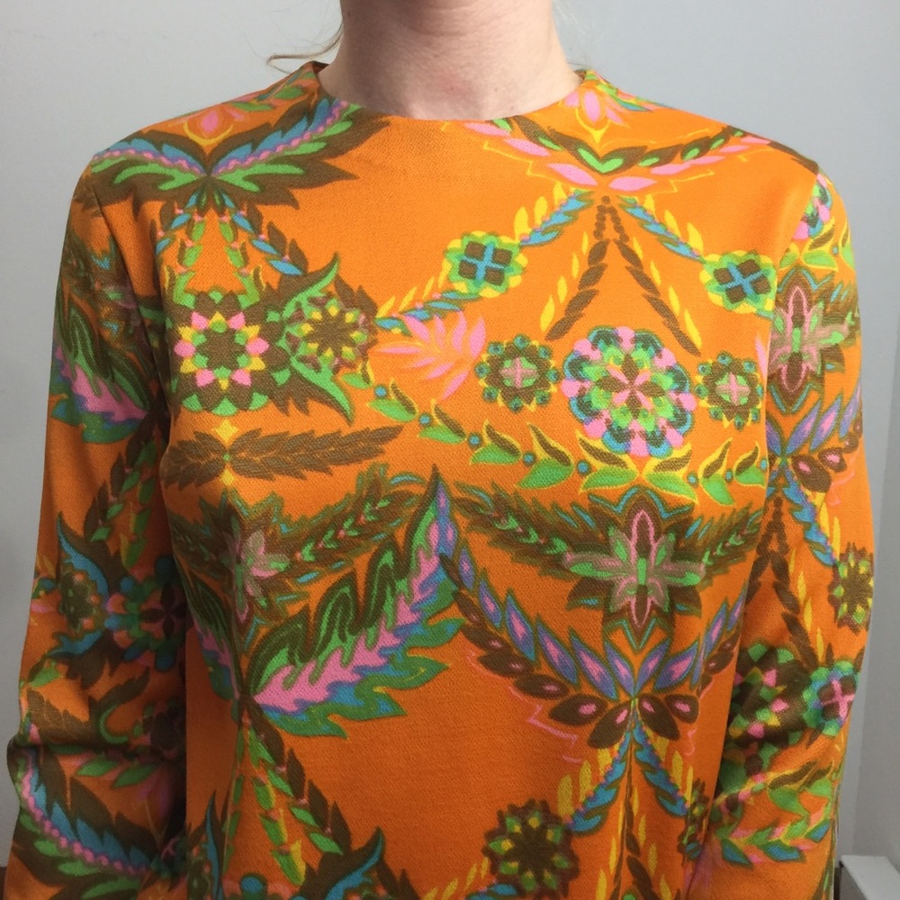 VINTAGE Francis-X Orange Psychedelic Print Dress - Picture 8 of 8